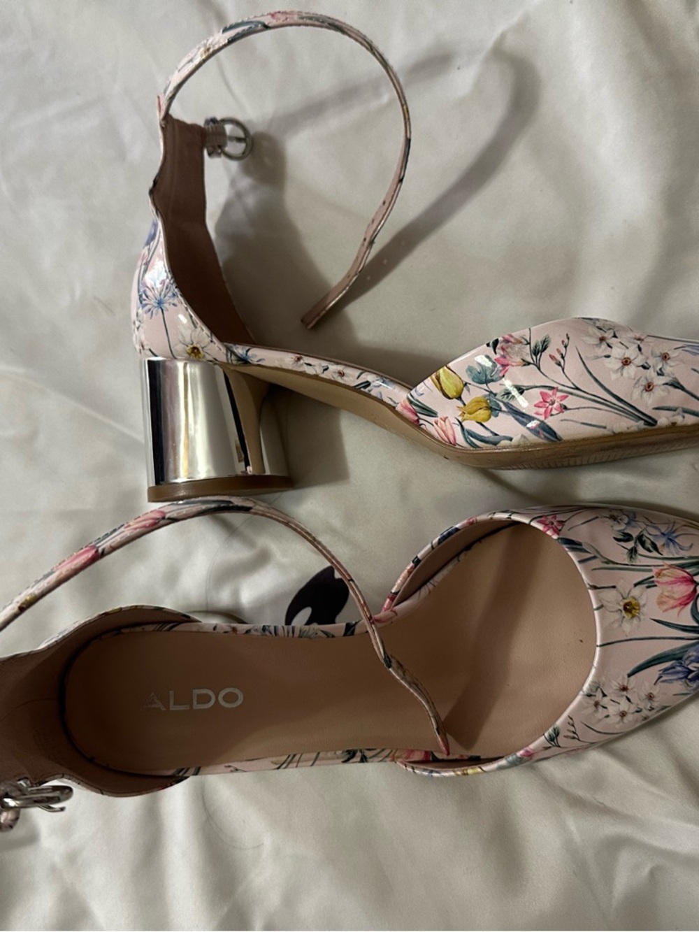 ALDO Pink Floral Ankle-Strap Block Heel Sandals